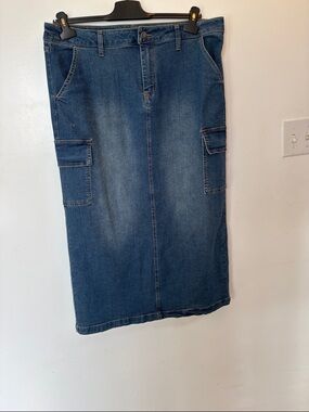 Baccini Blue Denim Midi Skirt with Front Closure